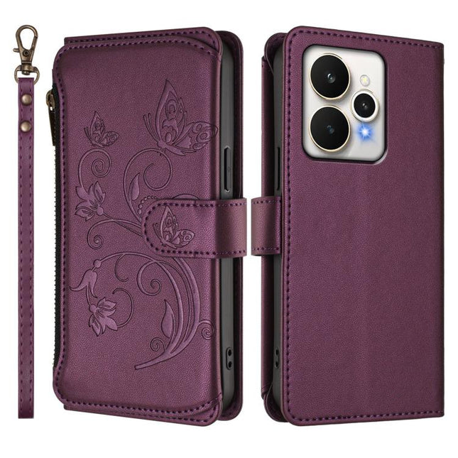 Butterfly Love Flower Multi-card Zipper Wallet Leather Phone Case, For Realme 15 5G / 15 Pro 5G, For Realme C71 4G Global, For Realme Neo7 Turbo