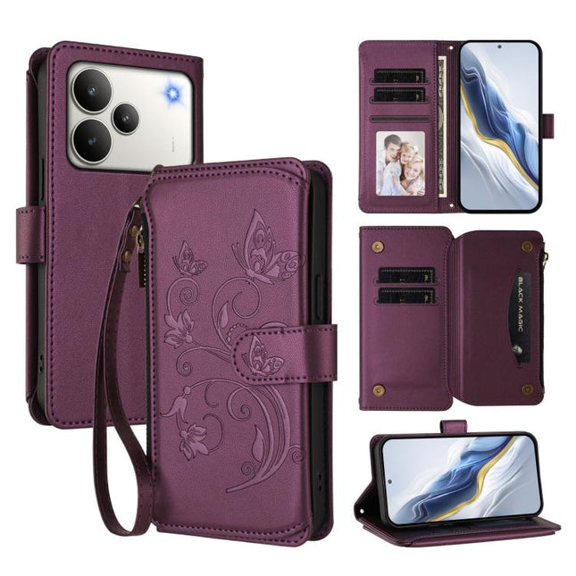 Butterfly Love Flower Multi-card Zipper Wallet Leather Phone Case, For Realme P4 5G, For Realme 15T 5G Global, For Realme C71 4G India