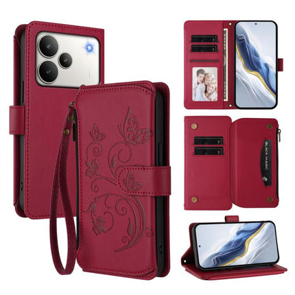 Butterfly Love Flower Multi-card Zipper Wallet Leather Phone Case, For Realme C83 India / C85 / 15X, For Realme Narzo 80 Pro, For Realme P4 Pro 5G