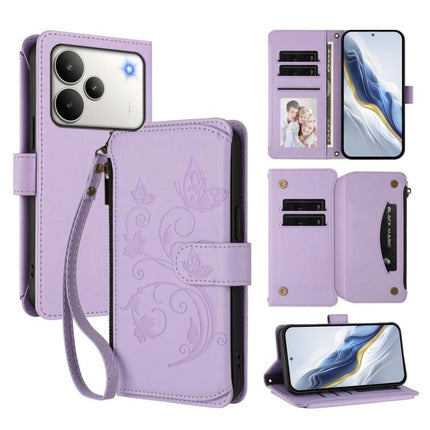 Butterfly Love Flower Multi-card Zipper Wallet Leather Phone Case, For Realme C83 India / C85 / 15X, For Realme Narzo 80 Pro, For Realme P4 Pro 5G