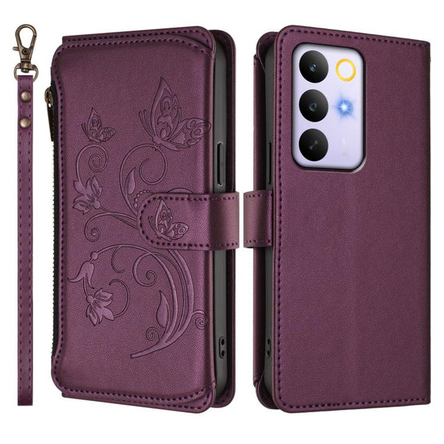 Butterfly Love Flower Multi-card Zipper Wallet Leather Phone Case, For Realme C83 India / C85 / 15X, For Realme Narzo 80 Pro, For Realme P4 Pro 5G