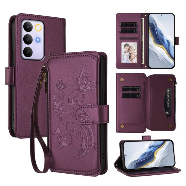 Butterfly Love Flower Multi-card Zipper Wallet Leather Phone Case, For Realme C83 India / C85 / 15X, For Realme Narzo 80 Pro, For Realme P4 Pro 5G