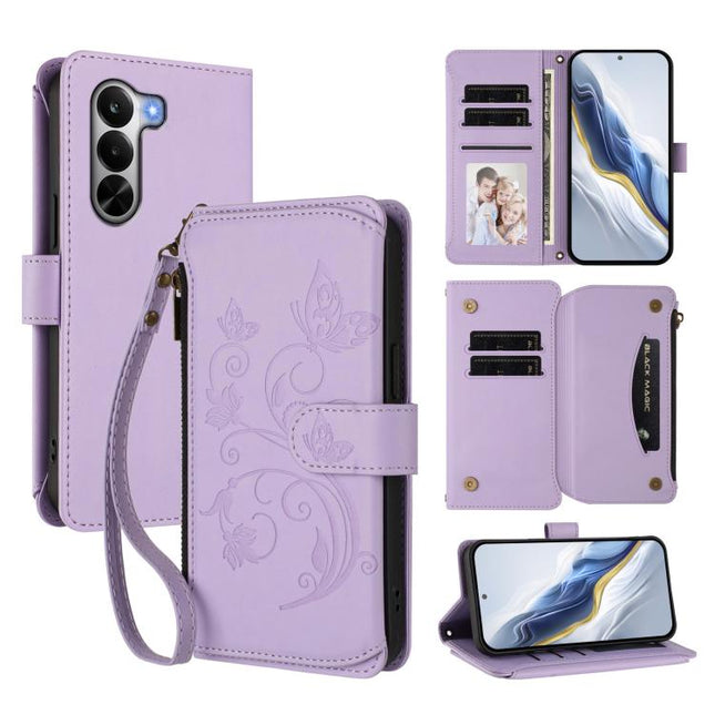 Butterfly Love Flower Multi-card Zipper Wallet Leather Phone Case, For Realme P4x 5G / OnePlus Nord CE6 Lite, For Realme 16T 5G Global, For Realme C100 / C85 5G Global / 15X 5G