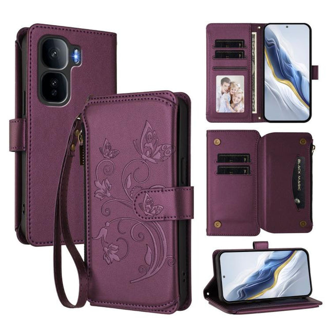 Butterfly Love Flower Multi-card Zipper Wallet Leather Phone Case, For vivo iQOO Neo 10+, For vivo V60 5G Curved Global, For vivo Y400 Pro 5G