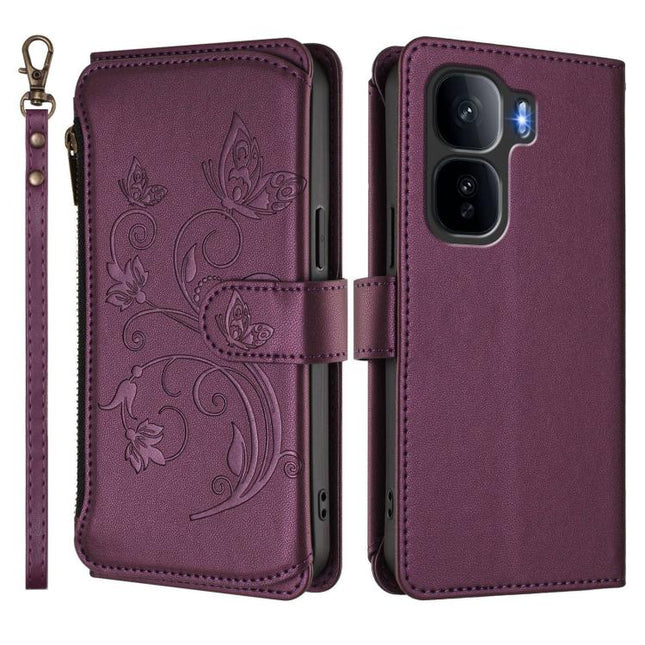 Butterfly Love Flower Multi-card Zipper Wallet Leather Phone Case, For vivo iQOO Neo 10+, For vivo V60 5G Curved Global, For vivo Y400 Pro 5G