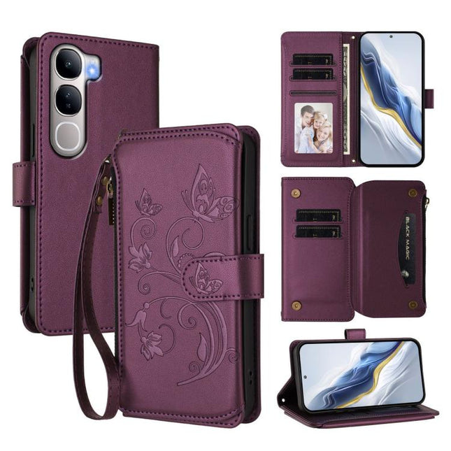 Butterfly Love Flower Multi-card Zipper Wallet Leather Phone Case, For vivo Y300 5G Global / V40 Lite IDN, For vivo X200 5G, For vivo X200 Pro mini
