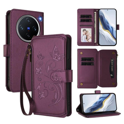 Butterfly Love Flower Multi-card Zipper Wallet Leather Phone Case, For vivo Y300 5G Global / V40 Lite IDN, For vivo X200 5G, For vivo X200 Pro mini