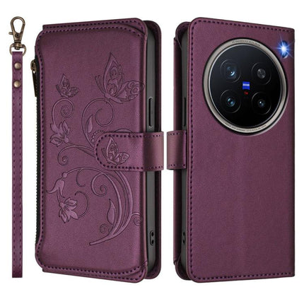 Butterfly Love Flower Multi-card Zipper Wallet Leather Phone Case, For vivo X200 Pro 5G, For vivo Y100 5G IDN / Y200e Global, For vivo V40e 5G India / iQOO Z9s 5G