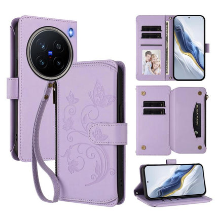 Butterfly Love Flower Multi-card Zipper Wallet Leather Phone Case, For vivo X200 Pro 5G, For vivo Y100 5G IDN / Y200e Global, For vivo V40e 5G India / iQOO Z9s 5G
