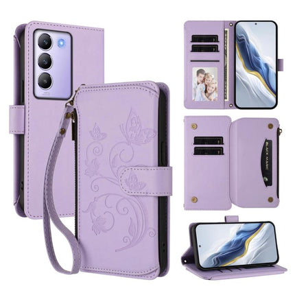Butterfly Love Flower Multi-card Zipper Wallet Leather Phone Case, For vivo X200 Pro 5G, For vivo Y100 5G IDN / Y200e Global, For vivo V40e 5G India / iQOO Z9s 5G