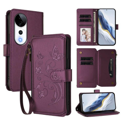 Butterfly Love Flower Multi-card Zipper Wallet Leather Phone Case, For vivo V40 5G / V40 Pro 5G, For vivo Y03 / Y18 Global / Y28s 5G, For vivo iQOO Z9s Pro 5G India / T3 Pro