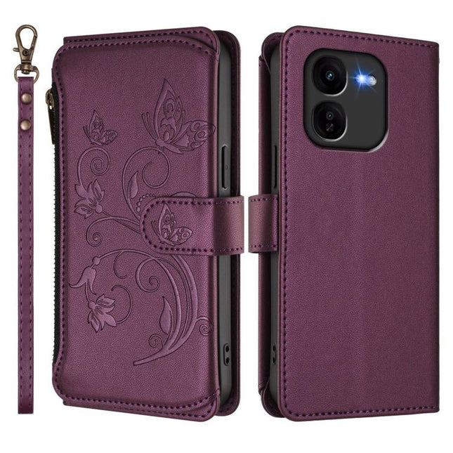 Butterfly Love Flower Multi-card Zipper Wallet Leather Phone Case, For vivo iQOO Z9x, For vivo iQOO Neo Z9 / Z9 Pro Turbo 5G, For vivo S18 / S18 Pro 5G / V30 Pro