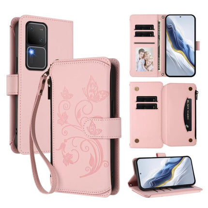 Butterfly Love Flower Multi-card Zipper Wallet Leather Phone Case, For vivo iQOO Z9x, For vivo iQOO Neo Z9 / Z9 Pro Turbo 5G, For vivo S18 / S18 Pro 5G / V30 Pro