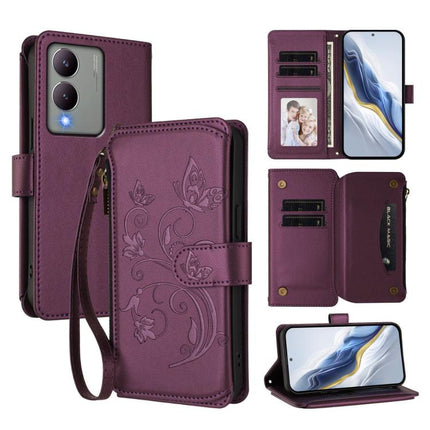 Butterfly Love Flower Multi-card Zipper Wallet Leather Phone Case, For vivo Y17s 4G / Y36 5G / Y33t 2023, For vivo V29e / Y200 / V30 Lite 5G, For vivo Y78 / Y36 4G Global