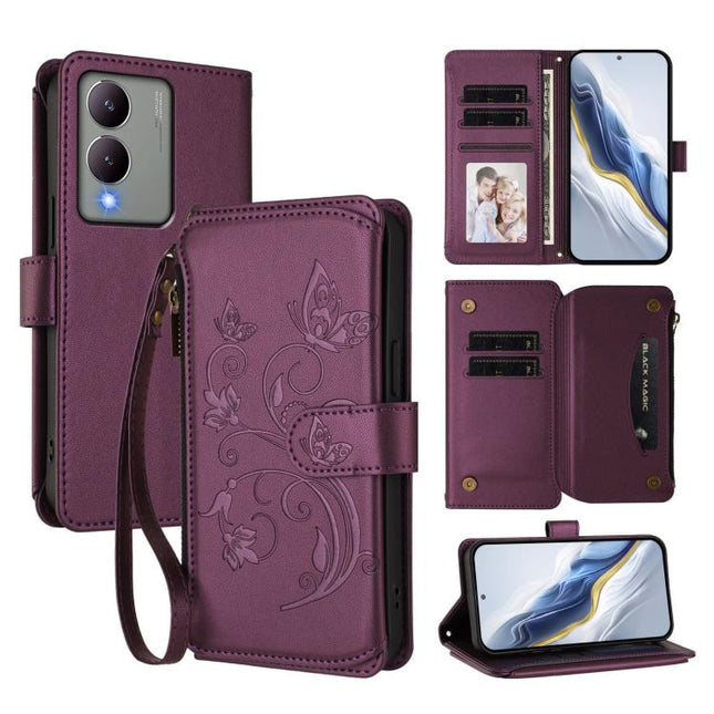 Butterfly Love Flower Multi-card Zipper Wallet Leather Phone Case, For vivo Y17s 4G / Y36 5G / Y33t 2023, For vivo V29e / Y200 / V30 Lite 5G, For vivo Y78 / Y36 4G Global