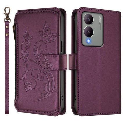 Butterfly Love Flower Multi-card Zipper Wallet Leather Phone Case, For vivo Y17s 4G / Y36 5G / Y33t 2023, For vivo V29e / Y200 / V30 Lite 5G, For vivo Y78 / Y36 4G Global
