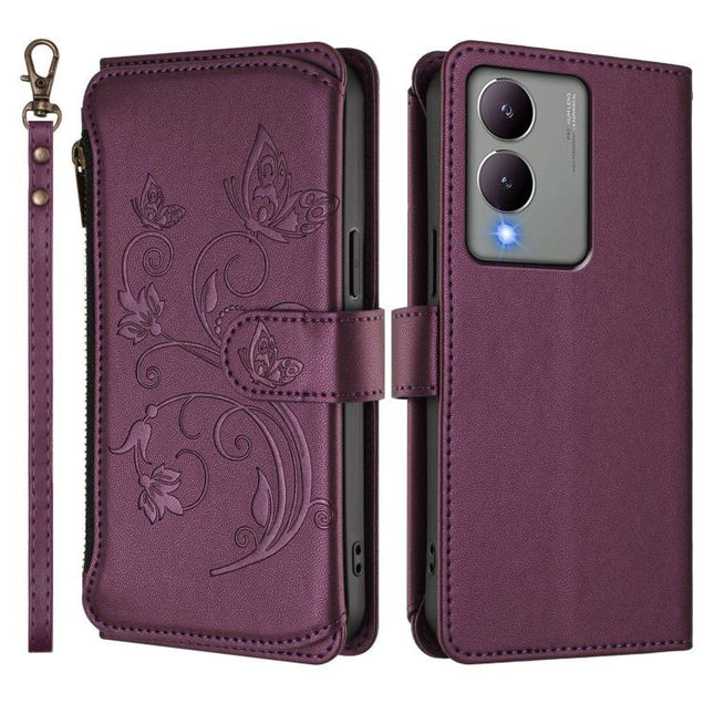 Butterfly Love Flower Multi-card Zipper Wallet Leather Phone Case, For vivo Y17s 4G / Y36 5G / Y33t 2023, For vivo V29e / Y200 / V30 Lite 5G, For vivo Y78 / Y36 4G Global