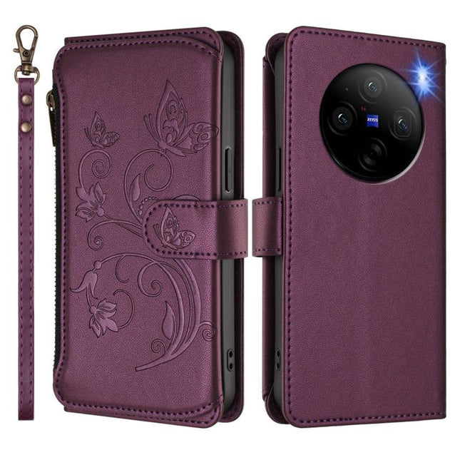 Butterfly Love Flower Multi-card Zipper Wallet Leather Phone Case, For vivo X100 5G, For vivo S17 / S17 Pro 5G / S17t 5G, For vivo Y27 4G 2023 Global / Y35M+