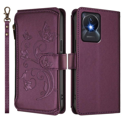 Butterfly Love Flower Multi-card Zipper Wallet Leather Phone Case, For vivo Y02A 4G / Y11 2023 / Y02t, For vivo Y78+ 5G Global / V29 Lite, For vivo Y100 India / Y100A Global