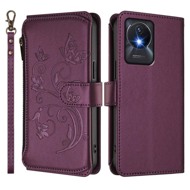 Butterfly Love Flower Multi-card Zipper Wallet Leather Phone Case, For vivo Y02A 4G / Y11 2023 / Y02t, For vivo Y78+ 5G Global / V29 Lite, For vivo Y100 India / Y100A Global