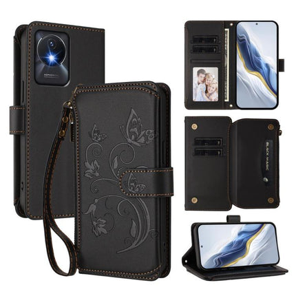Butterfly Love Flower Multi-card Zipper Wallet Leather Phone Case, For vivo Y02A 4G / Y11 2023 / Y02t, For vivo Y78+ 5G Global / V29 Lite, For vivo Y100 India / Y100A Global