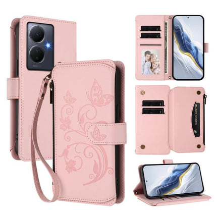 Butterfly Love Flower Multi-card Zipper Wallet Leather Phone Case, For vivo Y02A 4G / Y11 2023 / Y02t, For vivo Y78+ 5G Global / V29 Lite, For vivo Y100 India / Y100A Global