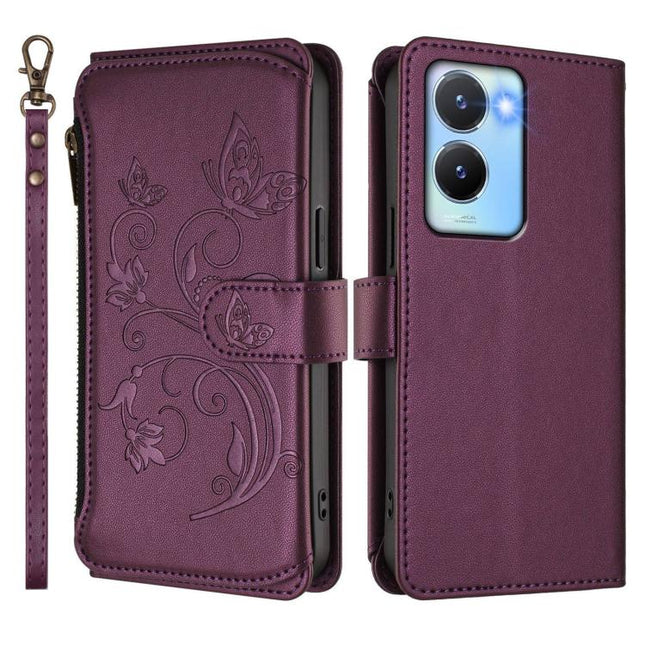 Butterfly Love Flower Multi-card Zipper Wallet Leather Phone Case, For vivo Y56 5G Global / Y16 4G Global, For vivo S16 / V27 5G / V27 Pro 5G, For vivo S16e 5G / V27e 4G / T2 4G
