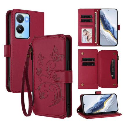 Butterfly Love Flower Multi-card Zipper Wallet Leather Phone Case, For vivo Y56 5G Global / Y16 4G Global, For vivo S16 / V27 5G / V27 Pro 5G, For vivo S16e 5G / V27e 4G / T2 4G