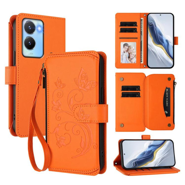 Butterfly Love Flower Multi-card Zipper Wallet Leather Phone Case, For vivo Y56 5G Global / Y16 4G Global, For vivo S16 / V27 5G / V27 Pro 5G, For vivo S16e 5G / V27e 4G / T2 4G