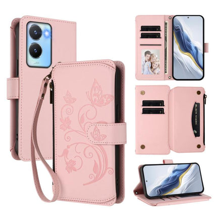 Butterfly Love Flower Multi-card Zipper Wallet Leather Phone Case, For vivo Y56 5G Global / Y16 4G Global, For vivo S16 / V27 5G / V27 Pro 5G, For vivo S16e 5G / V27e 4G / T2 4G