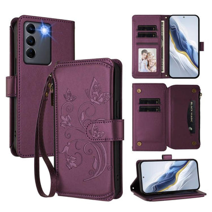 Butterfly Love Flower Multi-card Zipper Wallet Leather Phone Case, For vivo Y56 5G Global / Y16 4G Global, For vivo S16 / V27 5G / V27 Pro 5G, For vivo S16e 5G / V27e 4G / T2 4G
