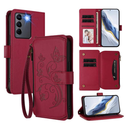 Butterfly Love Flower Multi-card Zipper Wallet Leather Phone Case, For vivo Y56 5G Global / Y16 4G Global, For vivo S16 / V27 5G / V27 Pro 5G, For vivo S16e 5G / V27e 4G / T2 4G