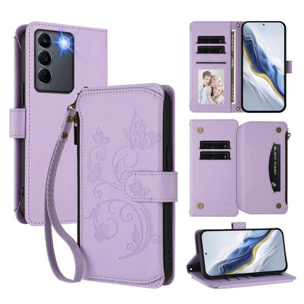 Butterfly Love Flower Multi-card Zipper Wallet Leather Phone Case, For vivo Y56 5G Global / Y16 4G Global, For vivo S16 / V27 5G / V27 Pro 5G, For vivo S16e 5G / V27e 4G / T2 4G