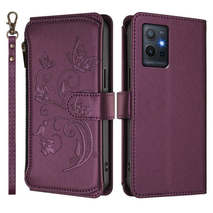 Butterfly Love Flower Multi-card Zipper Wallet Leather Phone Case, For vivo Y55s 5G 2023 / Y55 5G Global