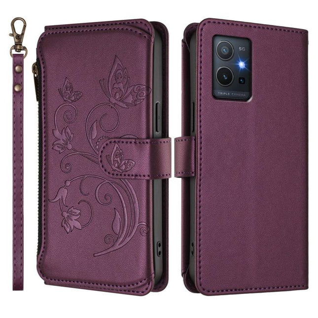 Butterfly Love Flower Multi-card Zipper Wallet Leather Phone Case, For vivo Y55s 5G 2023 / Y55 5G Global