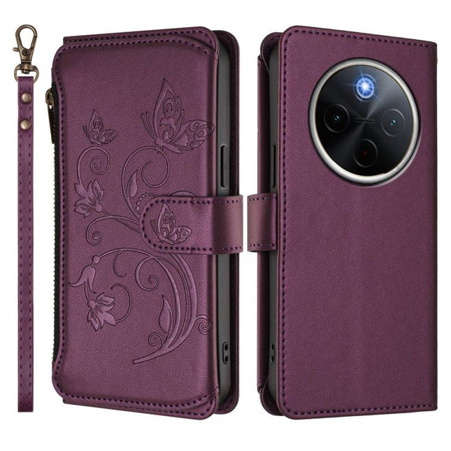 Butterfly Love Flower Multi-card Zipper Wallet Leather Phone Case, For vivo Y300 Pro+ 5G / iQOO Z10 5G, For vivo Y29 4G Global / T4x 5G, For vivo V50 5G Global / V50e 5G