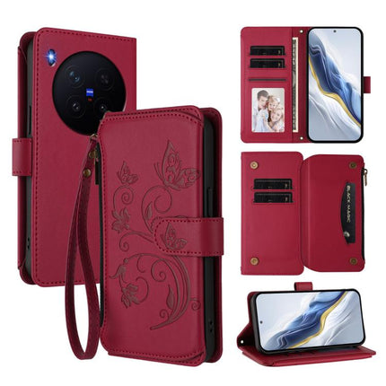 Butterfly Love Flower Multi-card Zipper Wallet Leather Phone Case, For vivo X300 Pro, For vivo X300, For vivo Y31 5G Global