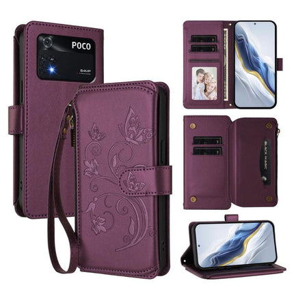 Butterfly Love Flower Multi-card Zipper Wallet Leather Phone Case, For Xiaomi Civi 1S, For Xiaomi Poco M4 Pro 4G, For Xiaomi Poco X4 Pro 5G
