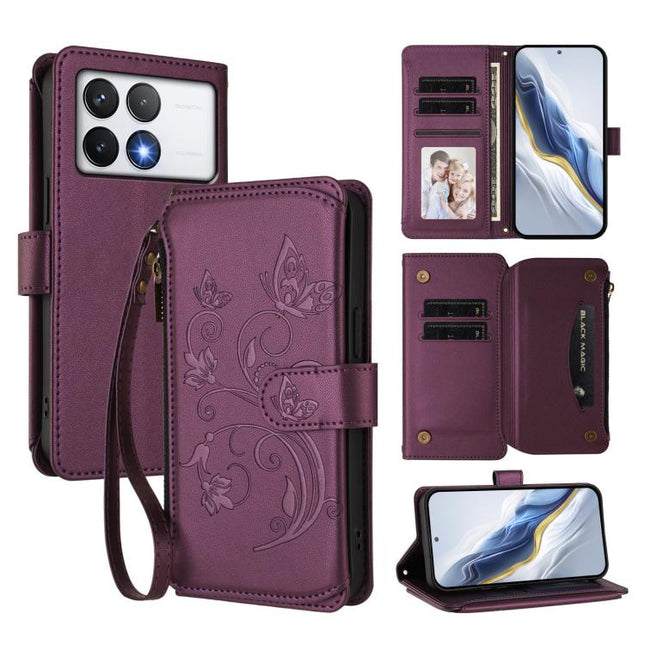 Butterfly Love Flower Multi-card Zipper Wallet Leather Phone Case, For Xiaomi Poco F6 Pro, For Xiaomi Poco X6 Neo, For Xiaomi Poco X6 Pro