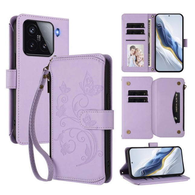 Butterfly Love Flower Multi-card Zipper Wallet Leather Phone Case, For Xiaomi Poco X7 Pro, For Xiaomi 15 Pro, For Xiaomi 15