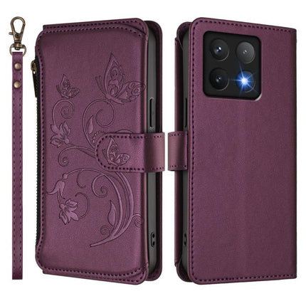 Butterfly Love Flower Multi-card Zipper Wallet Leather Phone Case, For Xiaomi 14T Pro, For Xiaomi 14T, For Xiaomi Poco F6