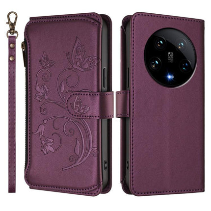 Butterfly Love Flower Multi-card Zipper Wallet Leather Phone Case, For Xiaomi 14 Ultra, For Xiaomi 14 Pro, For Xiaomi 14