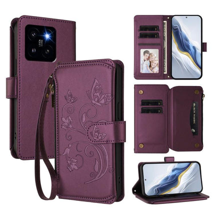 Butterfly Love Flower Multi-card Zipper Wallet Leather Phone Case, For Xiaomi 14 Ultra, For Xiaomi 14 Pro, For Xiaomi 14