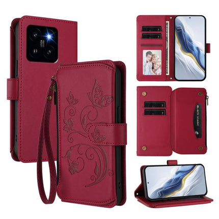 Butterfly Love Flower Multi-card Zipper Wallet Leather Phone Case, For Xiaomi 14 Ultra, For Xiaomi 14 Pro, For Xiaomi 14