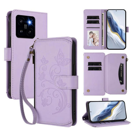 Butterfly Love Flower Multi-card Zipper Wallet Leather Phone Case, For Xiaomi 14 Ultra, For Xiaomi 14 Pro, For Xiaomi 14