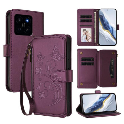 Butterfly Love Flower Multi-card Zipper Wallet Leather Phone Case, For Xiaomi 14 Ultra, For Xiaomi 14 Pro, For Xiaomi 14
