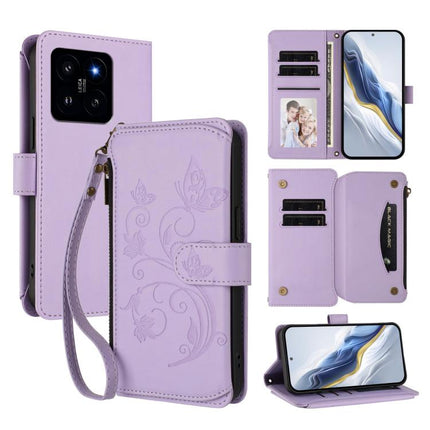 Butterfly Love Flower Multi-card Zipper Wallet Leather Phone Case, For Xiaomi 14 Ultra, For Xiaomi 14 Pro, For Xiaomi 14