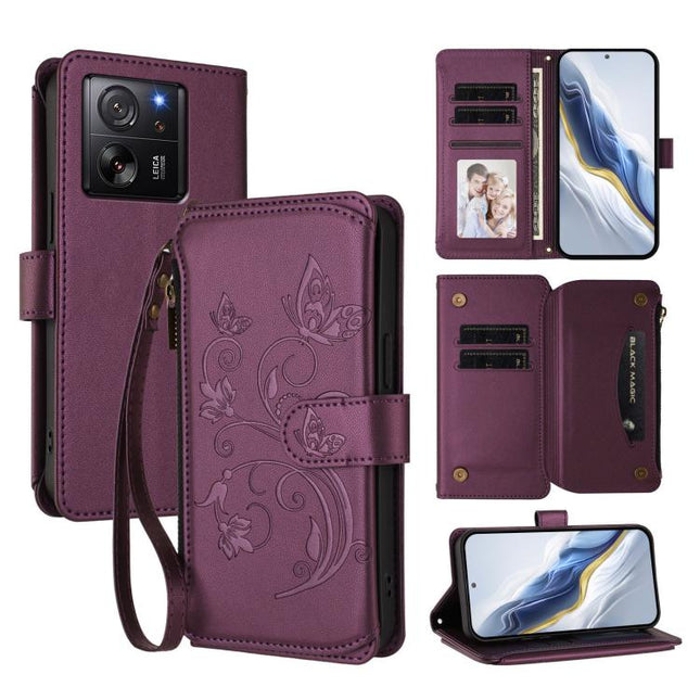 Butterfly Love Flower Multi-card Zipper Wallet Leather Phone Case, For Xiaomi 13T / 13T Pro / Redmi K60 Ultra, For Xiaomi 13 Ultra, For Xiaomi Civi 3