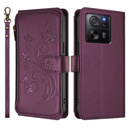 Butterfly Love Flower Multi-card Zipper Wallet Leather Phone Case, For Xiaomi 13T / 13T Pro / Redmi K60 Ultra, For Xiaomi 13 Ultra, For Xiaomi Civi 3