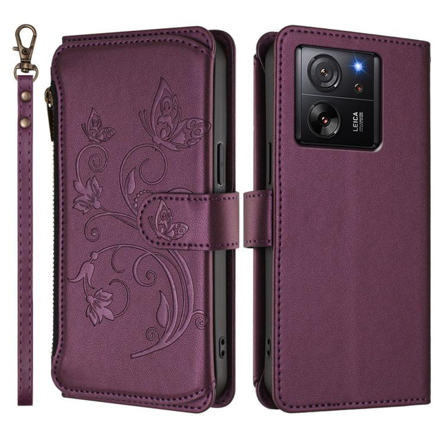 Butterfly Love Flower Multi-card Zipper Wallet Leather Phone Case, For Xiaomi 13T / 13T Pro / Redmi K60 Ultra, For Xiaomi 13 Ultra, For Xiaomi Civi 3